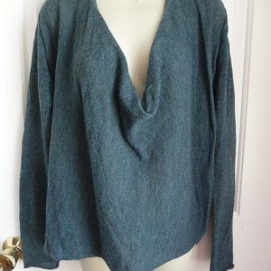 Eileen Fisher Sweater L Teal Blue Cowl Neck
